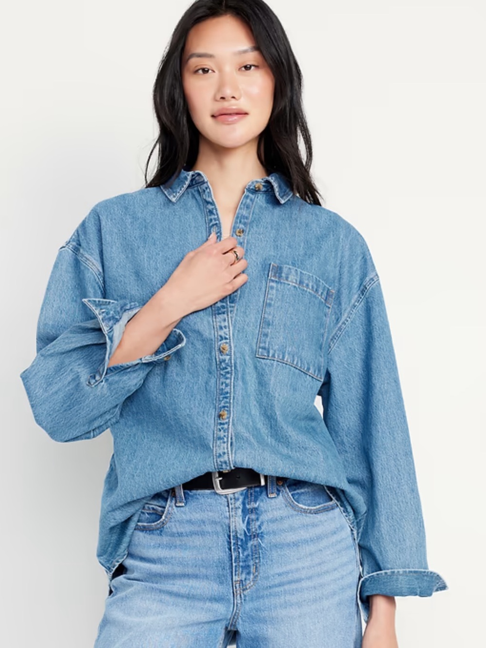 old navy oversized denim button up